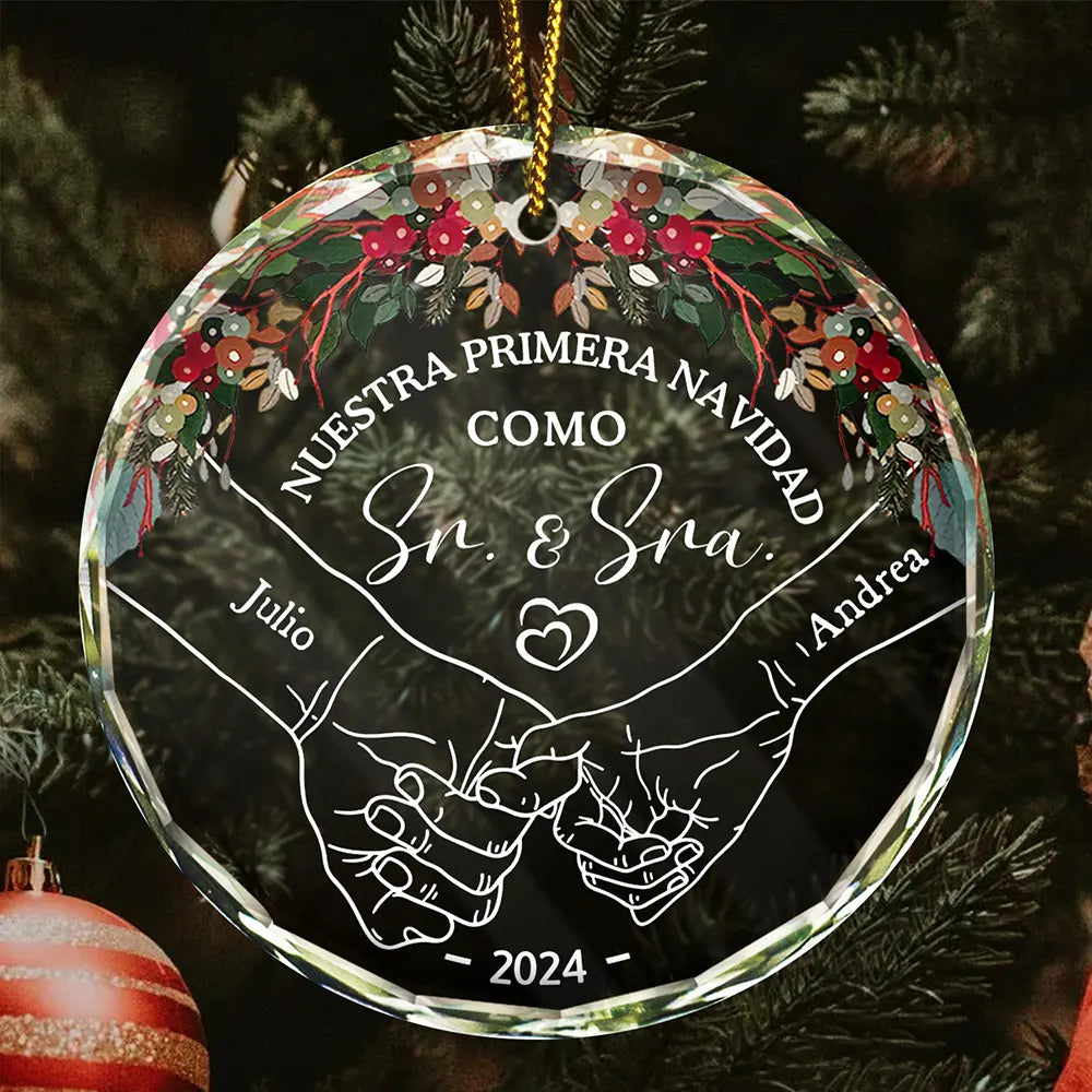 Nuestra Primera Navidad Casados - Adorno De Cristal Circular Personalizado