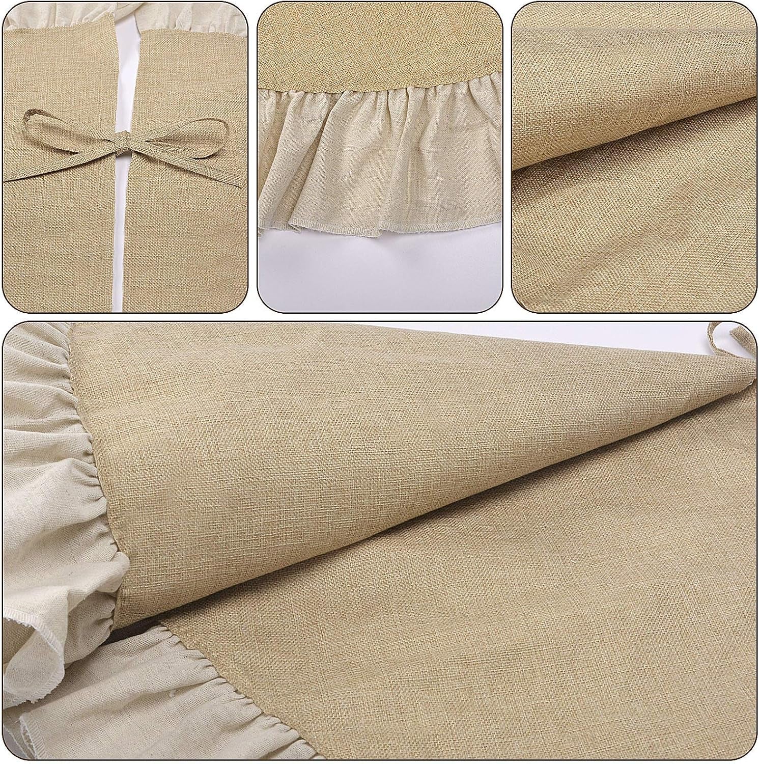 48" Burlap Fall Christmas Tree Skirt with Ruffle Border, Beach Farmhouse Tree Skirt Linen Rustic Tree Ornaments for Christmas Thanksgiving Holiday Party Decorations